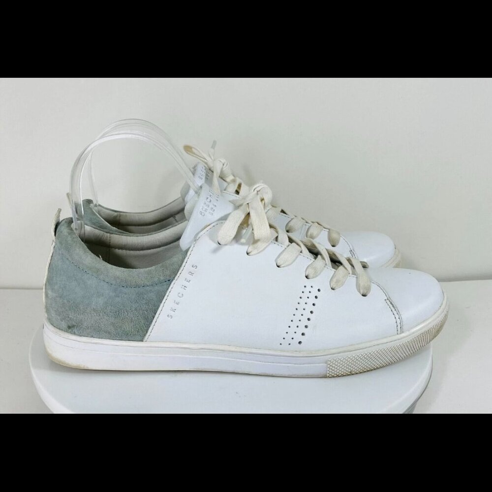 Skechers Street Leather Sneakers Women's 9.5 White Green Clean Low Top Fashion